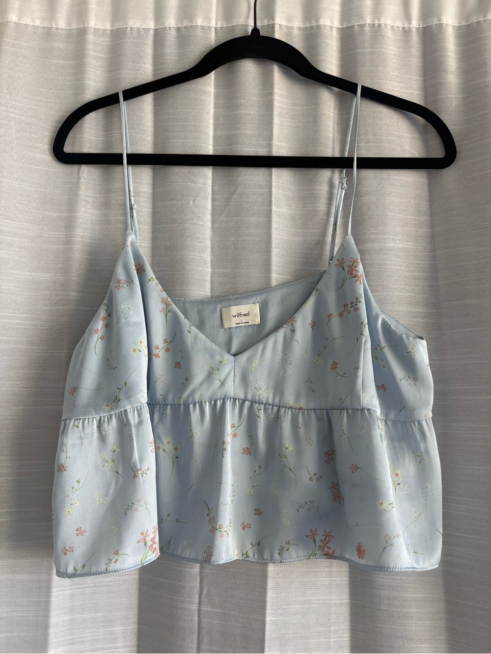 ARITZIA - Wilfred Pale Blue Floral V-Neck Spaghetti Strap Crop Top